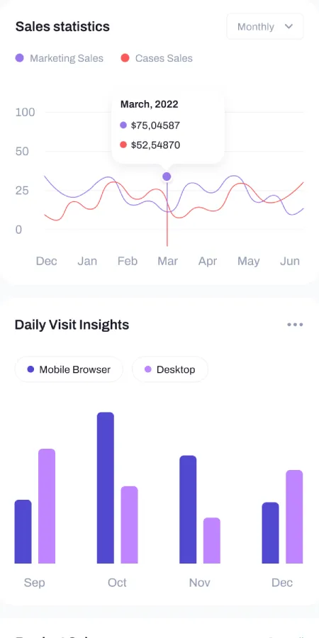 Revenue and billing dashboard interface